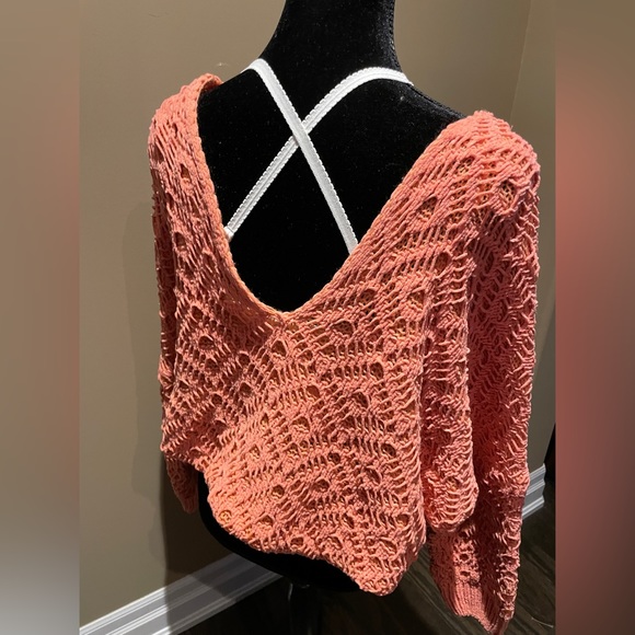 Crochet and Knitted Papaya V Neck Sweater - Picture 7 of 17